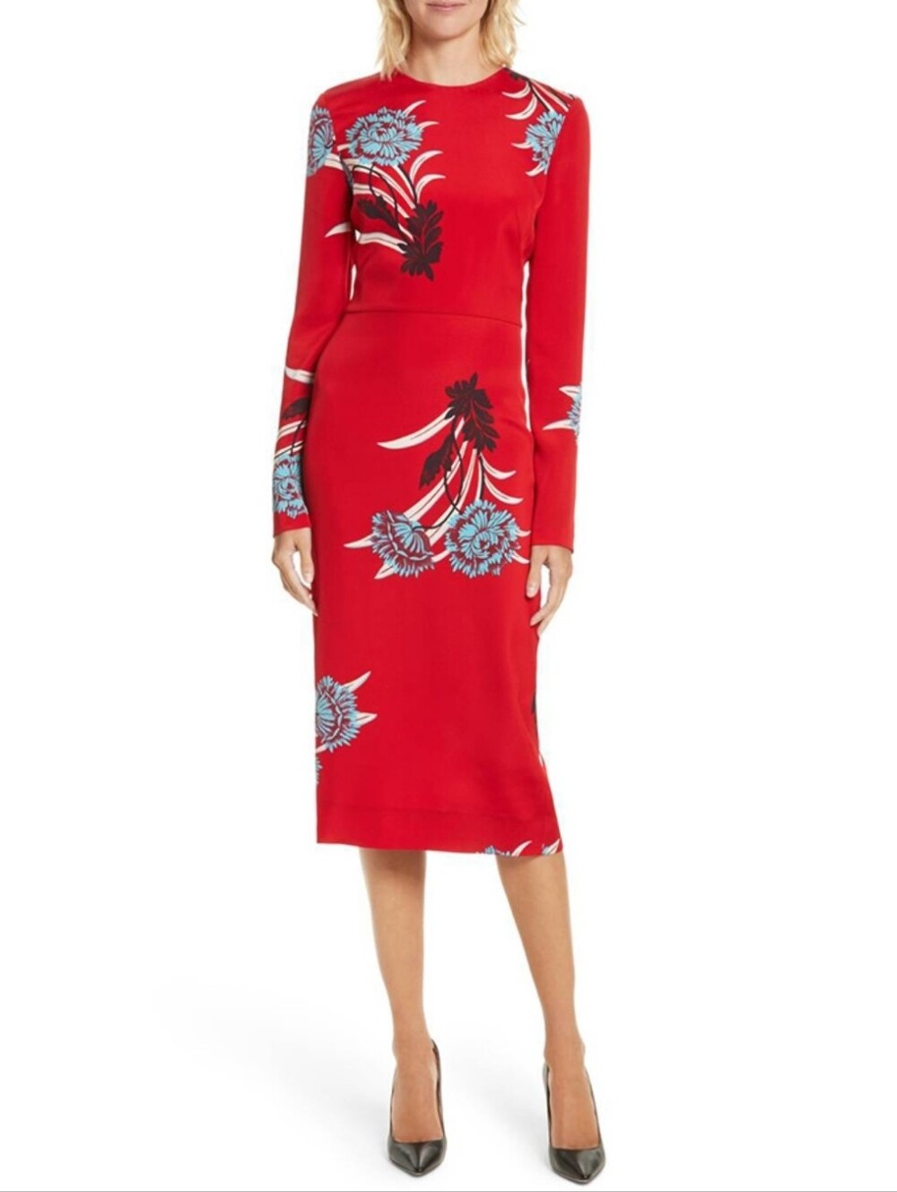 DIANE VON FURSTENBERG Floral Sheath Dress Farren Lipstick Silk Blend Women's 4